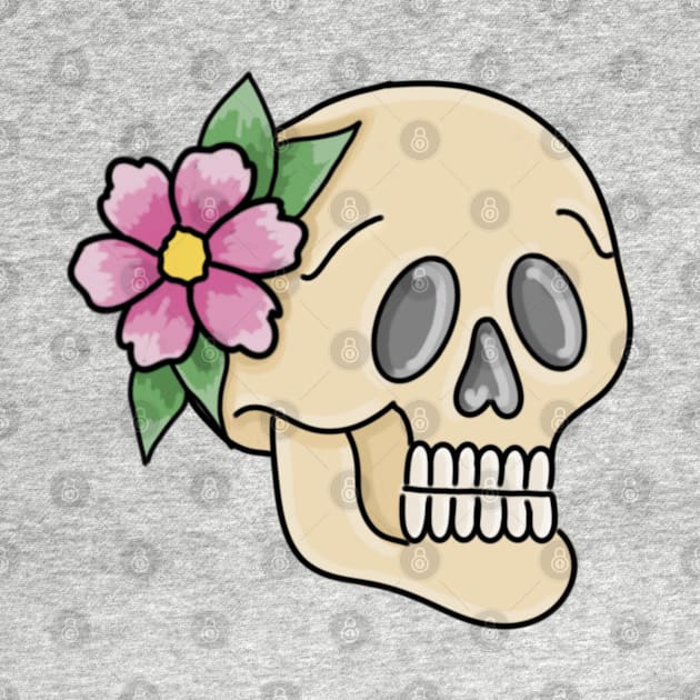 Feminine Floral Skull with Blue Background by Tenpmcreations